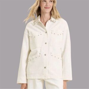 NWT Women's Studded Chore Denim Jacket - Universal Thread White Size L